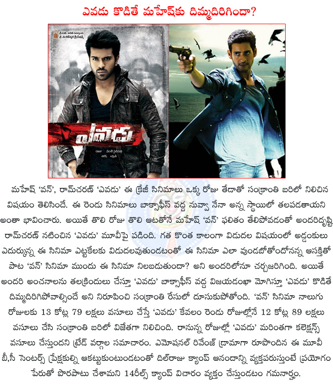 yevadu,1 nenokkadine,yevadu 1 nenokkadine boxoffice war,yevadu two days ap shares,1 nenokkadine four days ap shares,'yevadu' box office collection,yevadu crossed 1 nenokkadine collections,dil raju,14 reels entertainment,  yevadu, 1 nenokkadine, yevadu 1 nenokkadine boxoffice war, yevadu two days ap shares, 1 nenokkadine four days ap shares, 'yevadu' box office collection, yevadu crossed 1 nenokkadine collections, dil raju, 14 reels entertainment, 